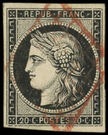 EMISSION DE 1849 - 3a   20c. Noir Sur Blanc, Obl. GRILLE ROUGE, Effigie Dégagée, TTB. C - 1849-1850 Ceres