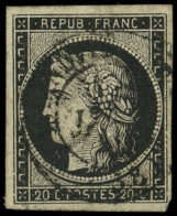 EMISSION DE 1849 - 3a   20c. Noir Sur Blanc, Obl. Càd T15 GRANDVILLIERS 1 JANV 49, TB. C - 1849-1850 Ceres