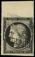 EMISSION DE 1849 - 3h   20c. Noir INTENSE, Bdf, Obl. GRILLE, Superbe - 1849-1850 Cérès
