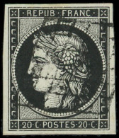 EMISSION DE 1849 - 3h   20c. Noir INTENSE Sur Blanc, Obl. GRILLE, TB/TTB - 1849-1850 Cérès