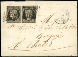 Let EMISSION DE 1849 - 3    20c. Noir Sur Jaune, PAIRE Obl. GRILLE (un Peu Lourde) Sur LAC, Càd T15 D(OUE-LA-FON)TAINE ( - 1849-1876: Periodo Clásico