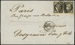 Let EMISSION DE 1849 - 3a   20c. Noir Sur Blanc, PAIRE Bdf, Obl. GRILLE S. LAC, Càd T15 LYON 21/2/50, TTB. C - 1849-1876: Classic Period