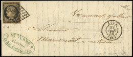 Let EMISSION DE 1849 - 3b   20c. Noir Sur CHAMOIS, Obl. GRILLE S. LAC, Càd T15 LYON 18/6/50, TTB. C - 1849-1876: Classic Period