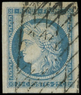 EMISSION DE 1849 - 4    25c. Bleu, Très Grandes Marges, Obl. GRILLE SANS FIN, Superbe. M - 1849-1850 Ceres