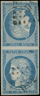 EMISSION DE 1849 - T4c  25c. Bleu, PAIRE TETE BECHE Verticale, Obl. DS2, TB. C - 1849-1850 Cérès