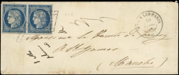 Let EMISSION DE 1849 - 4    25c. Bleu PAIRE Obl. GRILLE S. Env., Càd T15 PASSY Les PARIS 30/7/51, TTB - 1849-1876: Periodo Clásico