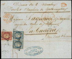 Let EMISSION DE 1849 - 4    25c. Bleu, PAIRE Défse Et N°6 1f. Carmin Défx Obl. GRILLE S. LAC, Càd Rouge Bau CENTRAL/(1)  - 1849-1876: Periodo Classico