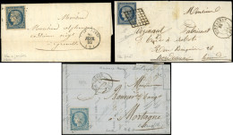 Let EMISSION DE 1849 - 4    25c. Bleu, 3 Nuances Obl. GRILLE Et PC (2) Sur 3 Lettres, TB - 1849-1876: Klassik