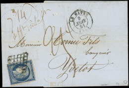 Let EMISSION DE 1849 - 4a   25c. Bleu Foncé, Obl. GRILLE S. LAC, Càd T15 LE HAVRE 9/1/51, Taxe 25c. à La Plume, Mention  - 1849-1876: Klassik
