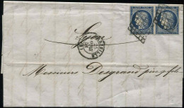 Let EMISSION DE 1849 - 4a   25c. Bleu Foncé, PAIRE Obl. GRILLE S. LAC, Càd T15 MARSEILLE 25/4/51, TTB - 1849-1876: Periodo Classico