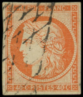 EMISSION DE 1849 - 5    40c. Orange, Obl. GRILLE SANS FIN, TB. J - 1849-1850 Ceres