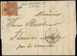 Let EMISSION DE 1849 - 5    40c. Orange, Belles Marges, Obl. ETOILE Sur LAC Incomplète, Càd PARIS 14/12/52, Arr. En SUIS - 1849-1876: Classic Period