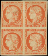 ** EMISSION DE 1849 - 5A    40c. Orange Foncé, Gomme Brunâtre Du 1er Tirage, BLOC De 4, La Paire Sup. Est * Avec Une Fro - 1849-1850 Ceres