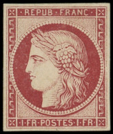 (*) EMISSION DE 1849 - 6     1f. Carmin, Tirage De Londres, Petit Pelurage, Aspect TB, Certif. JF Brun - 1849-1850 Cérès