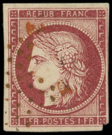 EMISSION DE 1849 - 6     1f. Carmin, Touché Dans Un Angle, Obl. ETOILE ROUGE, Frappe TB. C - 1849-1850 Cérès