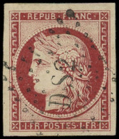 EMISSION DE 1849 - 6b    1f. Carmin Foncé, Grandes Marges, Obl. Los. DS2 Romain, Superbe, Certif. Calves - 1849-1850 Ceres