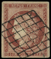 EMISSION DE 1849 - 6B    1f. Carmin-brun, Nuance Foncée, Obl. GRILLE, TB/TTB. Br - 1849-1850 Ceres