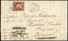 Let EMISSION DE 1849 - 6     1f. Carmin, Obl. PC 2388 S. LAC, Càd T15 PAU 6/12/52, Cachet BOMBAY/Ag 1853/TO POSTAGE/NLD  - 1849-1876: Periodo Classico