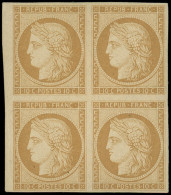 * EMISSION DE 1849 - R1f  10c. Bistre Clair, BLOC De 4, REIMPRESSION, Inf. Ch. Sur La Paire Inférieure, TTB - 1849-1850 Ceres