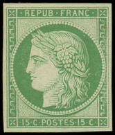 * EMISSION DE 1849 - R2e  15c. Vert Vif Clair, REIMPRESSION, Frais Et TB - 1849-1850 Ceres