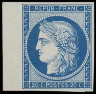 ** EMISSION DE 1849 - R8f  20c. Bleu, REIMPRESSION, Bdf, Fraîcheur Postale, TTB - 1849-1850 Cérès