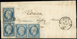 Let PRESIDENCE - 10   25c. Bleu, 2 PAIRES Obl. ETOILE S. LAC (incomplète), Càd PARIS 1/11/53, TRIPLE Port, TTB - 1849-1876: Classic Period