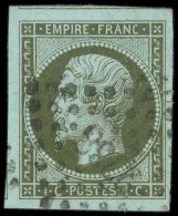 EMPIRE NON DENTELE - 11    1c. Vert-olive, Grandes Marges (2 Voisins) Obl. PC 2738, Superbe - 1853-1860 Napoleone III