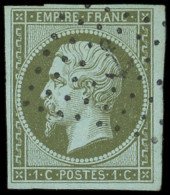 EMPIRE NON DENTELE - 11    1c. Vert-olive, Obl. ANCRE, Frappe Superbe. C - 1853-1860 Napoléon III