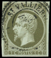 EMPIRE NON DENTELE - 11    1c. Vert-olive, Obl. Càd T22 ST VALLIER-( ), TB - 1853-1860 Napoléon III