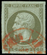 EMPIRE NON DENTELE - 11    1c. Vert-olive, Obl. Càd Rouge Des Imprimés, TB/TTB - 1853-1860 Napoléon III.