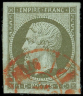 EMPIRE NON DENTELE - 11    1c. Vert-olive, Obl. Càd Rouge Des Imprimés, TB/TTB - 1853-1860 Napoleone III