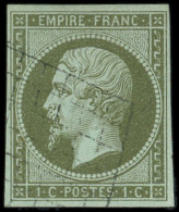 EMPIRE NON DENTELE - 11    1c. Vert-olive, Obl. GRILLE, Frappe Très Légère, TTB - 1853-1860 Napoleon III