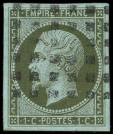 EMPIRE NON DENTELE - 11    1c. Vert-olive, Obl. GROS POINTS, R Et TB - 1853-1860 Napoleone III