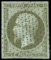 EMPIRE NON DENTELE - 11    1c. Vert-olive, Obl. POINTILLES FINS, TB - 1853-1860 Napoleon III