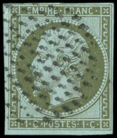 EMPIRE NON DENTELE - 11    1c. Vert-olive, Obl. CERCLE De POINTS, R Et TB - 1853-1860 Napoleone III