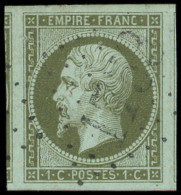 EMPIRE NON DENTELE - 11a   1c. Vert-bronze, Marges énormes, Obl. GC, TTB - 1853-1860 Napoleone III