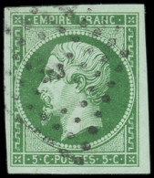 EMPIRE NON DENTELE - 12    5c. Vert Sur Verdâtre, Obl. Los. E Bâton, TB/TTB - 1853-1860 Napoléon III