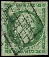 EMPIRE NON DENTELE - 12c   5c. Vert FONCE Sur VERT, Obl. GRILLE, TB - 1853-1860 Napoléon III