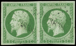 EMPIRE NON DENTELE - 12c   5c. Vert FONCE S. VERT, PAIRE Obl. PC 3838 De LE PIN, TTB - 1853-1860 Napoléon III.