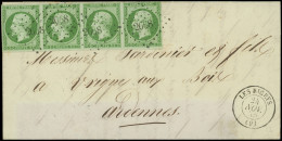 Let EMPIRE NON DENTELE - 12    5c. Vert, BANDE De 4, 1 Ex. Au Filet, Obl. PC 2668 S. LAC, Càd T15 LES RICEYS 24/11/55, F - 1849-1876: Classic Period