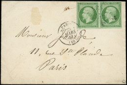 Let EMPIRE NON DENTELE - 12b   5c. Vert FONCE, PAIRE Obl. ETOILE S. Petite Env., Càd PARIS 28/3/57, TB/TTB - 1849-1876: Periodo Classico