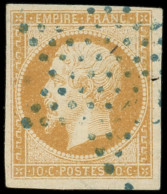 EMPIRE NON DENTELE - 13A  10c. Bistre-orange T I, Obl. ETOILE BLEUE, TTB - 1853-1860 Napoleone III