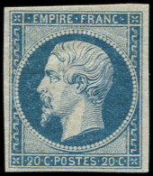 ** EMPIRE NON DENTELE - 14A  20c. Bleu, Pli Vertical S. Le Filet G., TB - 1853-1860 Napoleone III