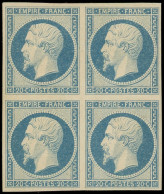 ** EMPIRE NON DENTELE - 14Af 20c. Bleu Laiteux, BLOC De 4, Très Frais Et TTB - 1853-1860 Napoléon III.