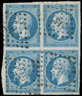 EMPIRE NON DENTELE - 14A  20c. Bleu, T I, BLOC De 4 Obl. PC 577, TTB - 1853-1860 Napoleon III