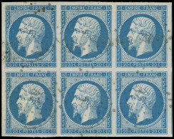EMPIRE NON DENTELE - 14A  20c. Bleu, T I, BLOC De 6 Obl. PC 47, Filets De Voisins à Droite, TTB - 1853-1860 Napoleon III