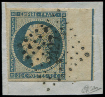 EMPIRE NON DENTELE - L14Ai 20c. Bleu, T I, FILET D'ENCADREMENT, Obl. PC 2127 S. Fragt, TB. C - 1853-1860 Napoleone III