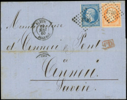 Let EMPIRE NON DENTELE - 14A Et 16, 20c. Bleu T I Et 40c. Orange Obl. PC 3710 S. LAC, Càd ALGER 29/5/60, Arr. Càd Sarde  - 1849-1876: Période Classique