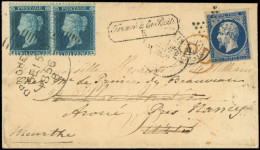 Let EMPIRE NON DENTELE - 14Aa 20c. Bleu Foncé, T I, Filet Touché, Obl. ETOILE S. Env. Affie GB 2p. Bleu PAIRE Obl. 15/9/ - 1849-1876: Classic Period