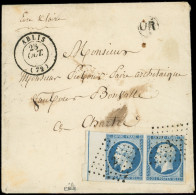 Let EMPIRE NON DENTELE - L14Ai 20c. Bleu, T I, PAIRE Bdf Avec FILET D'ENCADREMENT, Obl. PC 2 S. Env., Càd T15 ABLIS 23/1 - 1849-1876: Periodo Clásico